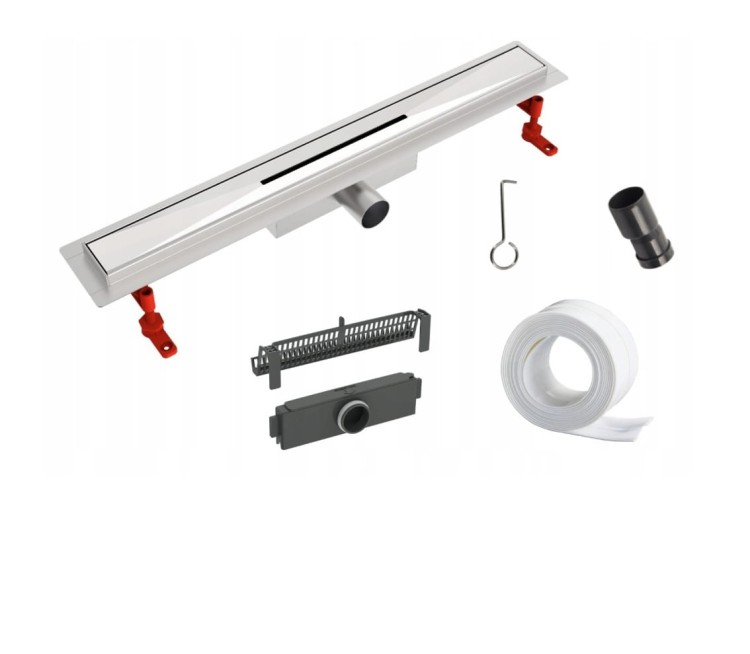 Odpływ liniowy z wbudowanym spadkiem niski wąski Aisi 304 XILO 600 Chrom.jpg